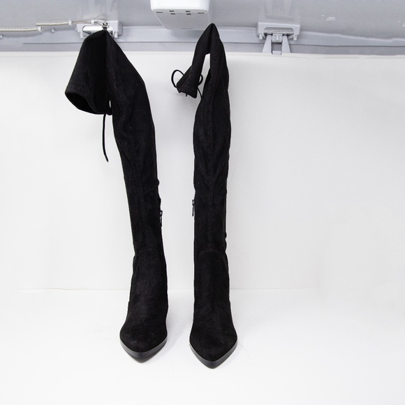 Marc Fisher Arletta Pointed Toe Block High Heel Over The Knee Boots Shoes Black - Picture 2 of 5